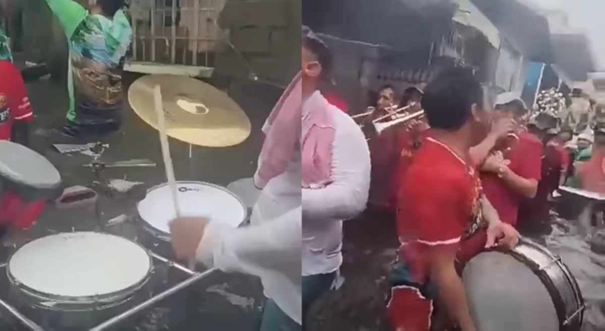Banda sa Pampanga, tuloy sa pagtugtog kahit lagpas-tuhod na ang baha