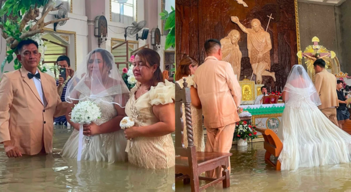 &lsquo;Baha ka lang, nagmamahalan kami!&rsquo; Kasal sa Bulacan, itinuloy kahit binaha