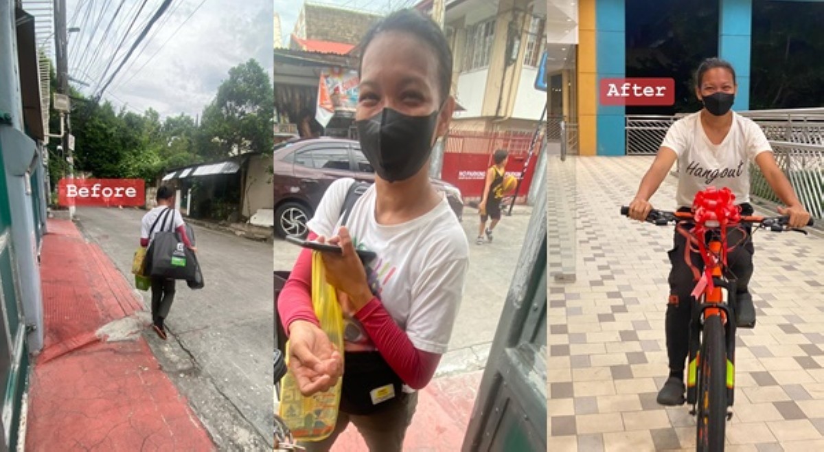 Babaeng naglalakad lang sa pagdedeliver ng parcels, tinulungan