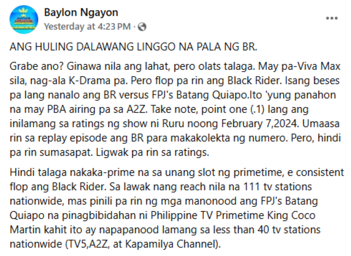 Photo courtesy: Screenshot from Baylon Ngayon (FB)