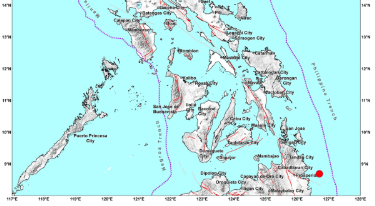 4.1-magnitude na lindol, yumanig sa Surigao del Sur