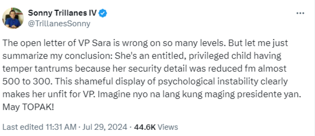 Photo courtesy: Sonny Trillanes (X)