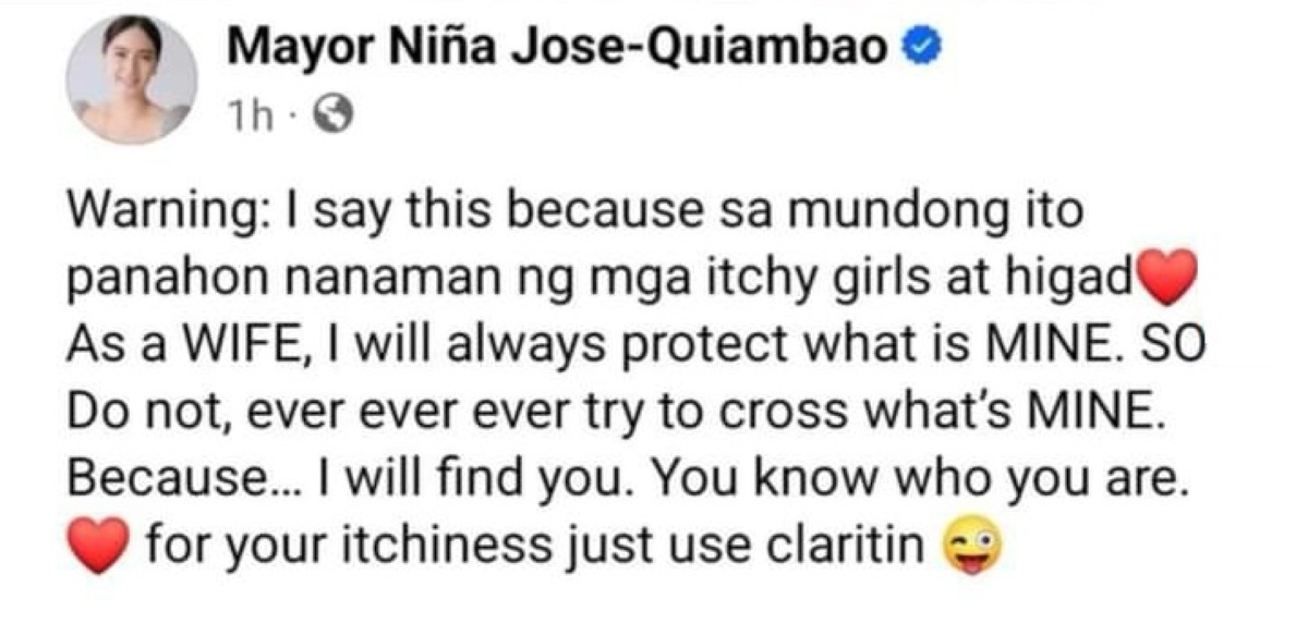 Photo courtesy: Mayor Niña Jose-Quiambao (FB)