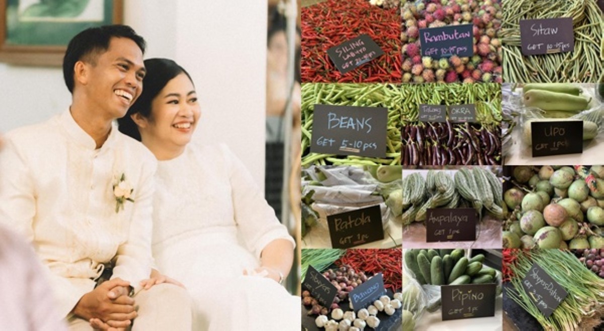 Guests, parang namalengke na: Souvenir sa kasal, mga bagong pitas na gulay at prutas
