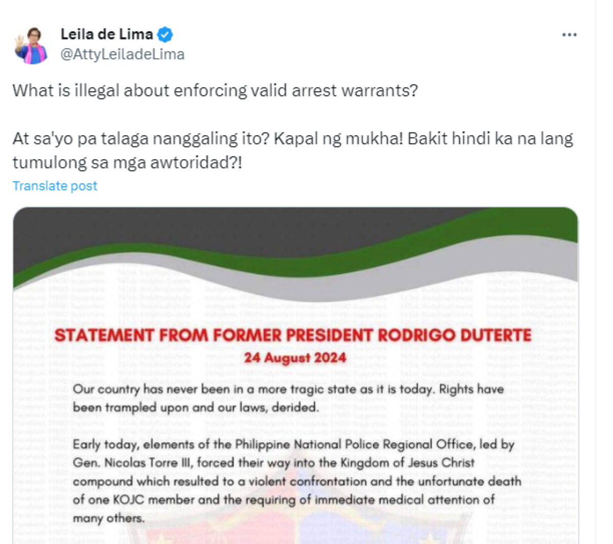 Photo courtesy: Leila De Lima (X)/Rody Duterte (FB)