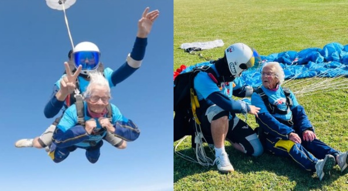 102-anyos na lola, kumasa sa skydiving sa kaniyang kaarawan