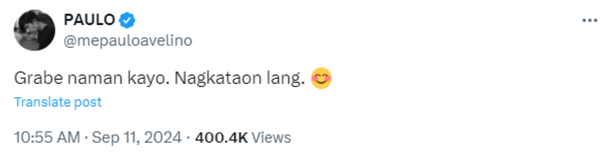 Photo courtesy: Screenshot from Paulo Avelino (X)