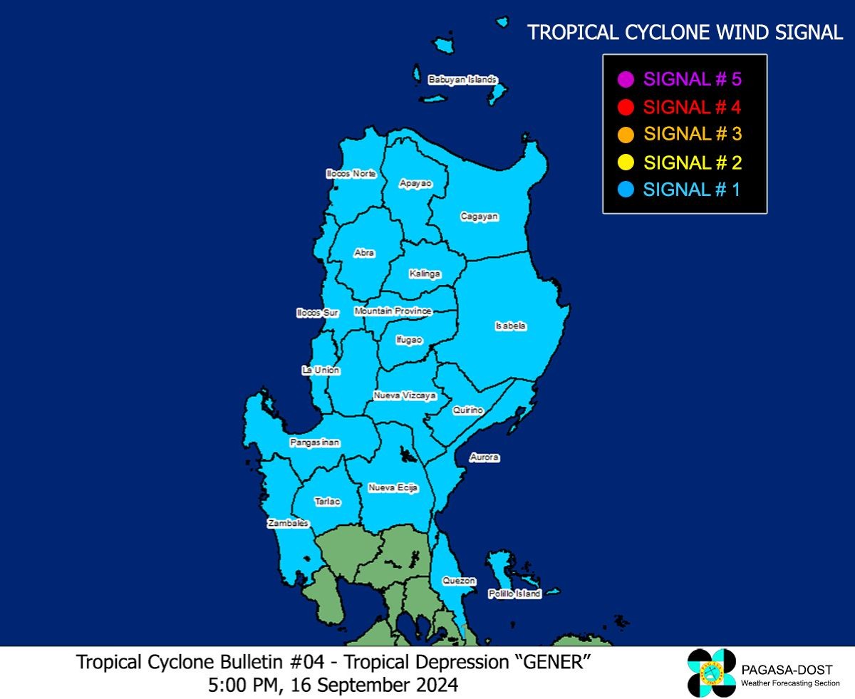 Dahil sa bagyong Gener: 19 lugar sa Luzon, Signal No. 1 pa rin