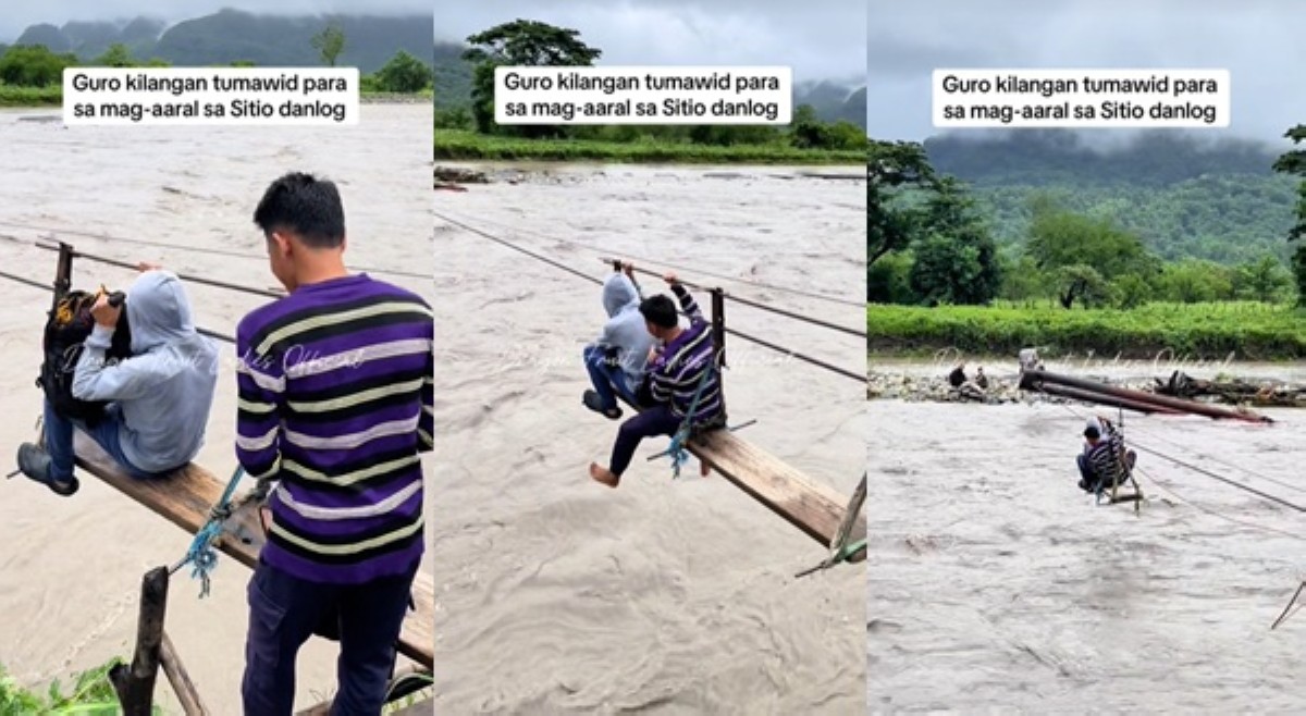 Guro sumakay ng tramline para makatawid sa rumaragasang ilog, makapasok sa paaralan