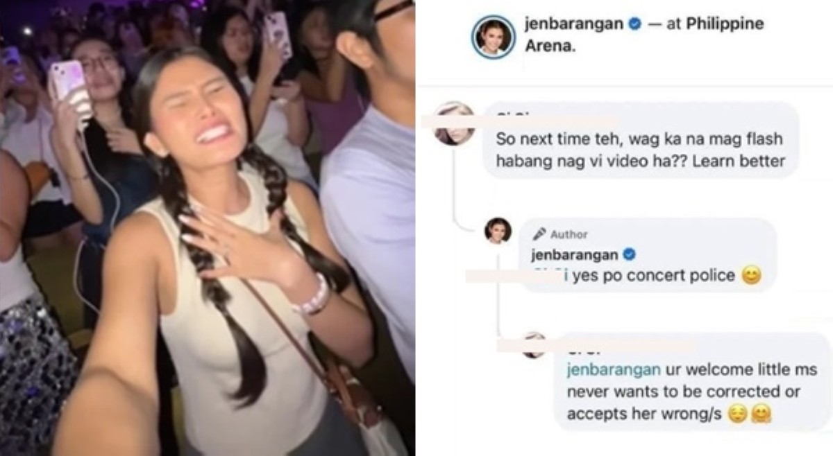 Jen Barangan, rumesbak sa sumitang netizen; tinawag na 'concert police'
