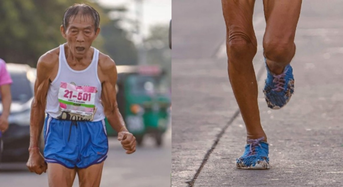 75-anyos marathon runner na may suot na gula-gulanit na sapatos, kinaantigan