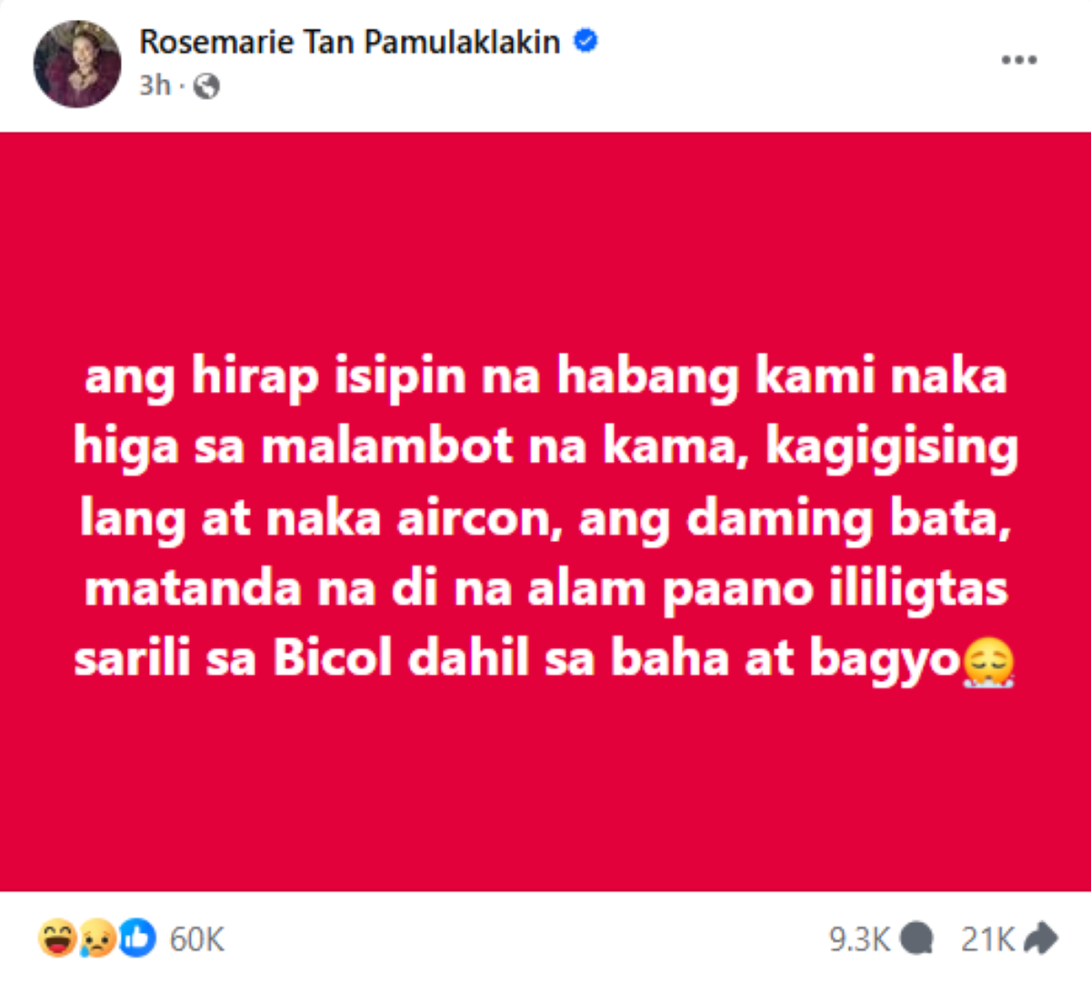 Photo courtesy: Screenshot from Rosemarie Tan Pamulaklakin/FB