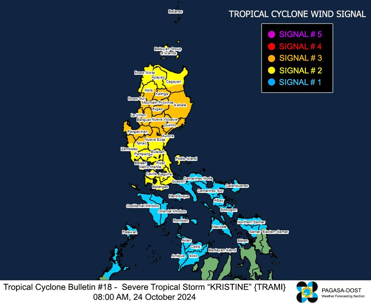 &lsquo;Kristine&rsquo;, nasa Cordillera na; Signal No. 3, nakataas pa rin sa malaking bahagi ng Luzon