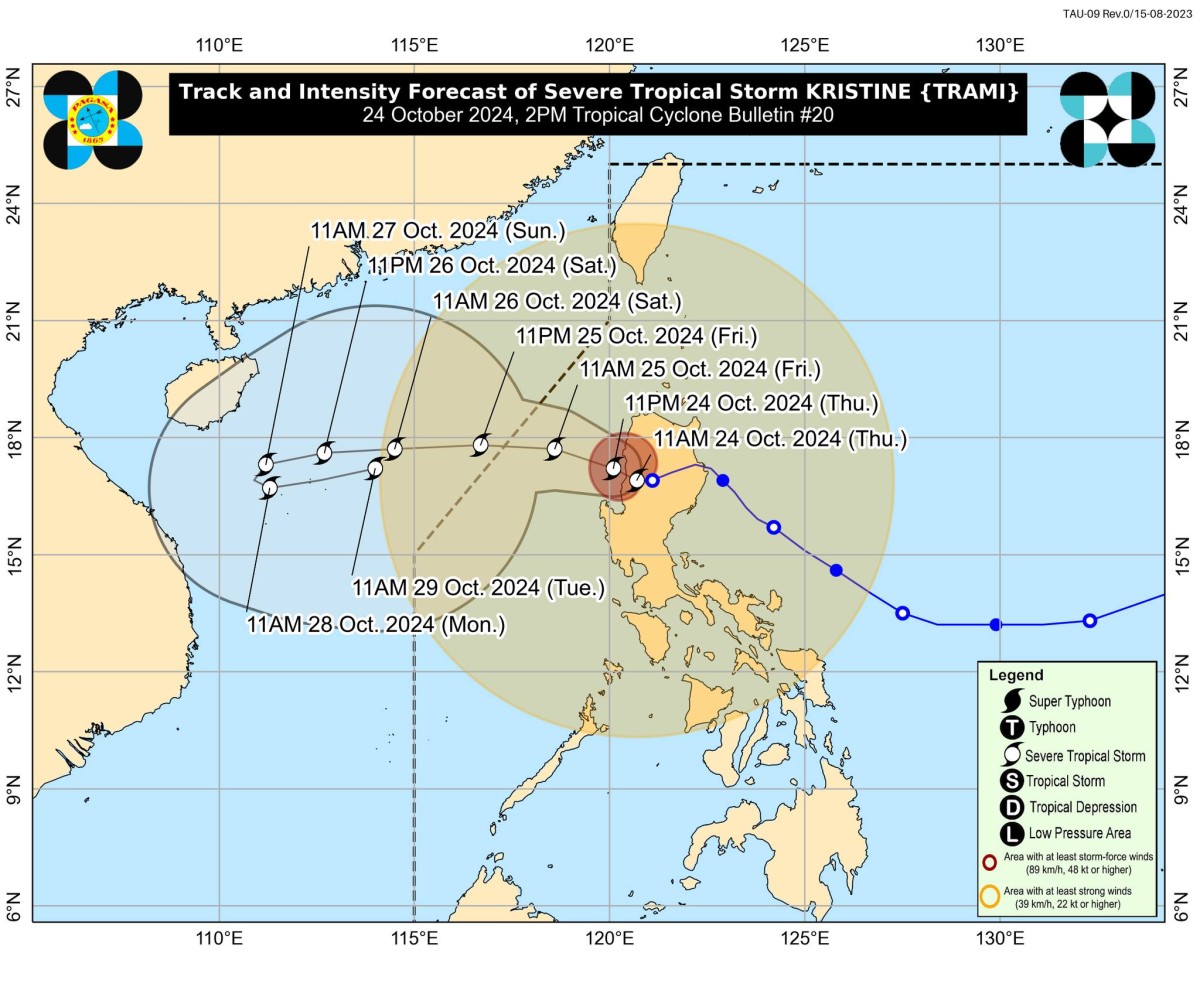 Kristine&rsquo; nasa katubigan na ng Southern Ilocos Sur; 4 lugar sa Luzon, Signal No. 3 pa rin