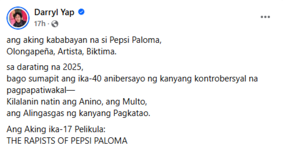 Photo courtesy: Screenshot from Darryl Yap (FB)