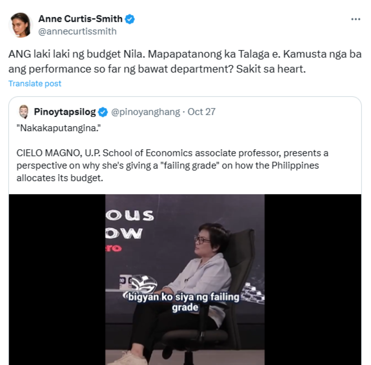 Photo courtesy: Screenshot from Anne Curtis (X)