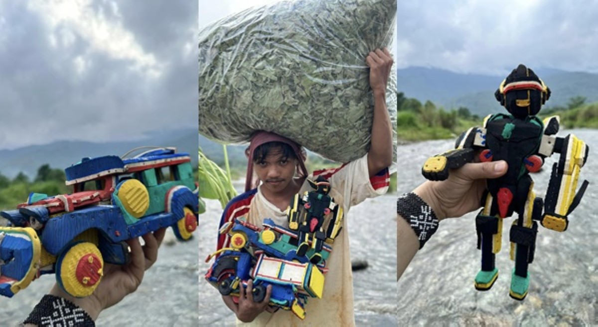 Mangyan na nagbebenta ng mga laruang yari sa binasurang tsinelas, hinangaan
