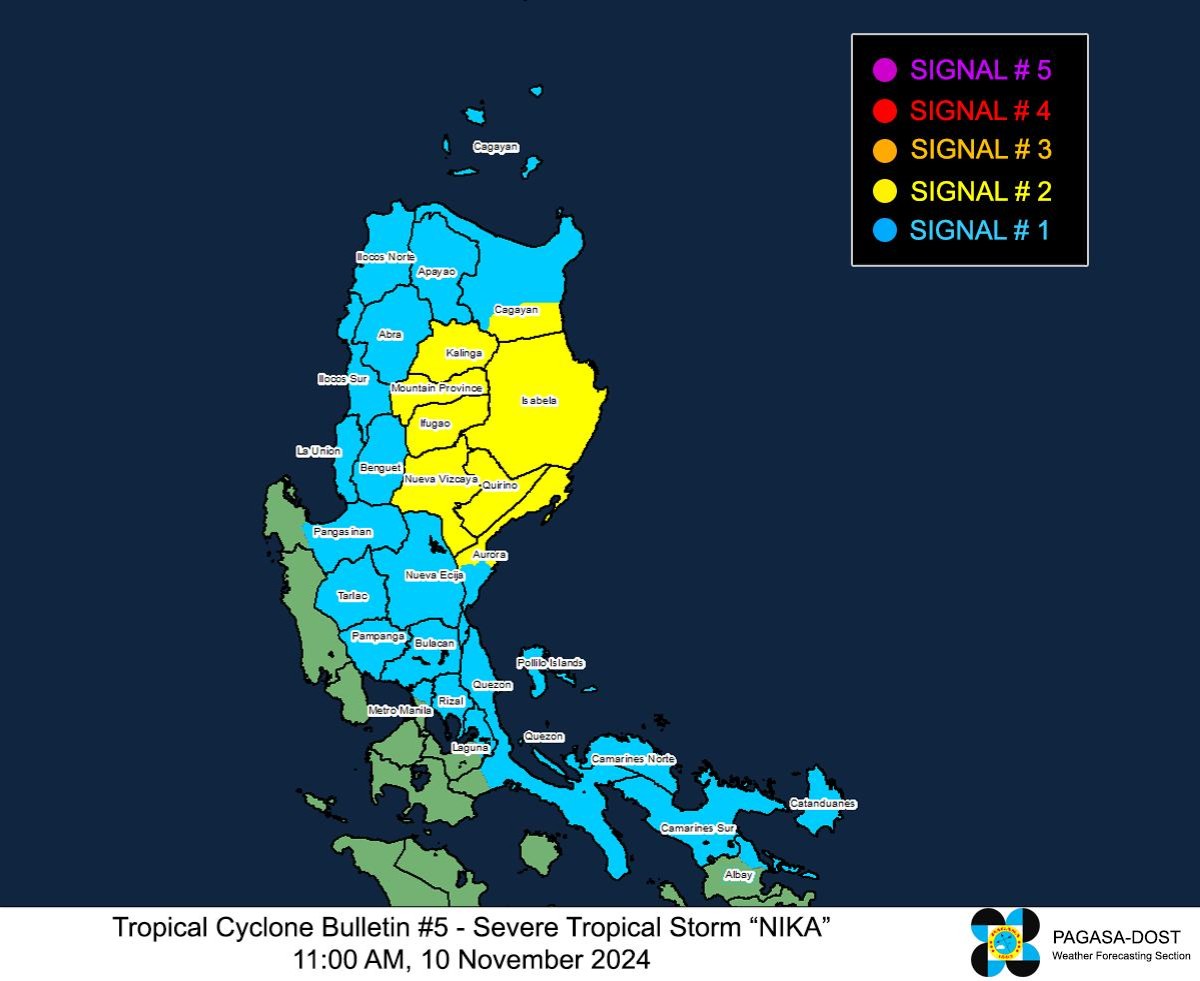 &lsquo;Nika&rsquo; napanatili ang lakas; 8 lugar sa Luzon, itinaas sa Signal #2