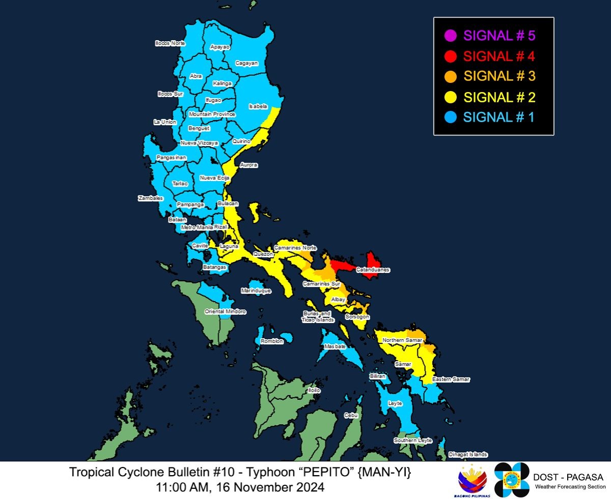 Dahil sa Super Typhoon Pepito: Signal #4, itinaas sa 2 lugar sa Luzon