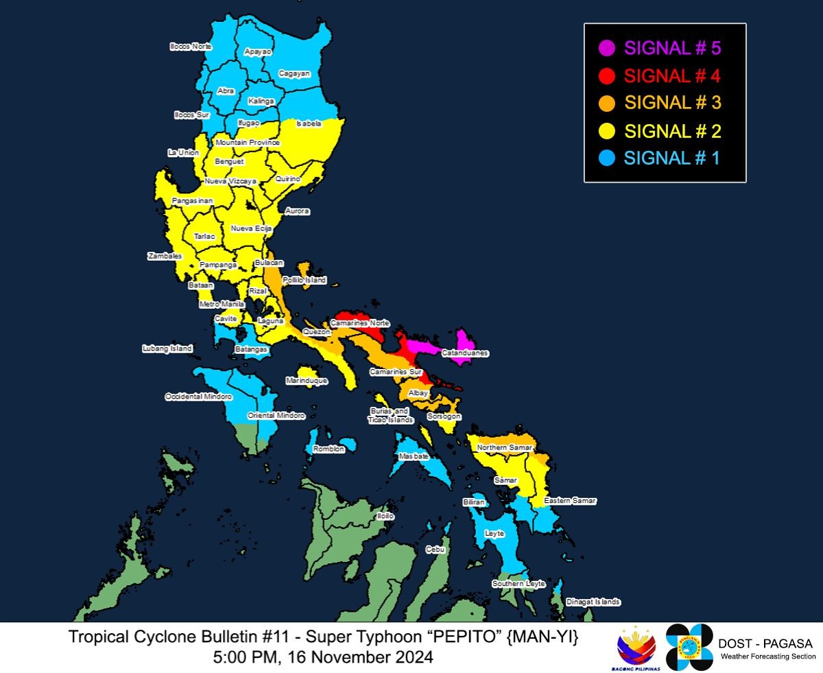 Super Typhoon Pepito, napanatili ang lakas; Signal #5, nakataas sa 2 lugar sa Luzon