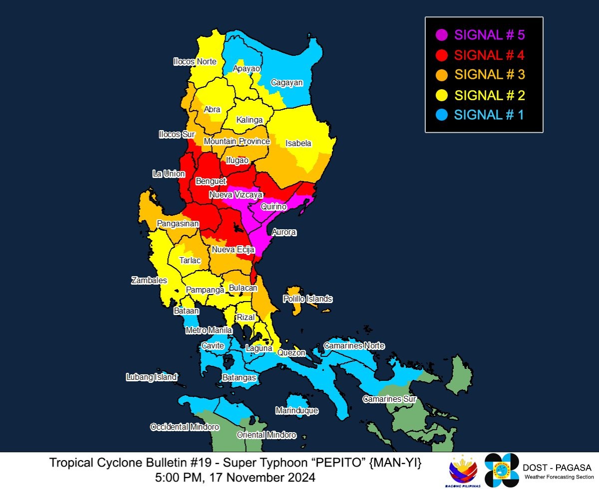 Super Typhoon Pepito, nasa Quirino na; Signal #5, nakataas sa 3 lugar sa Luzon