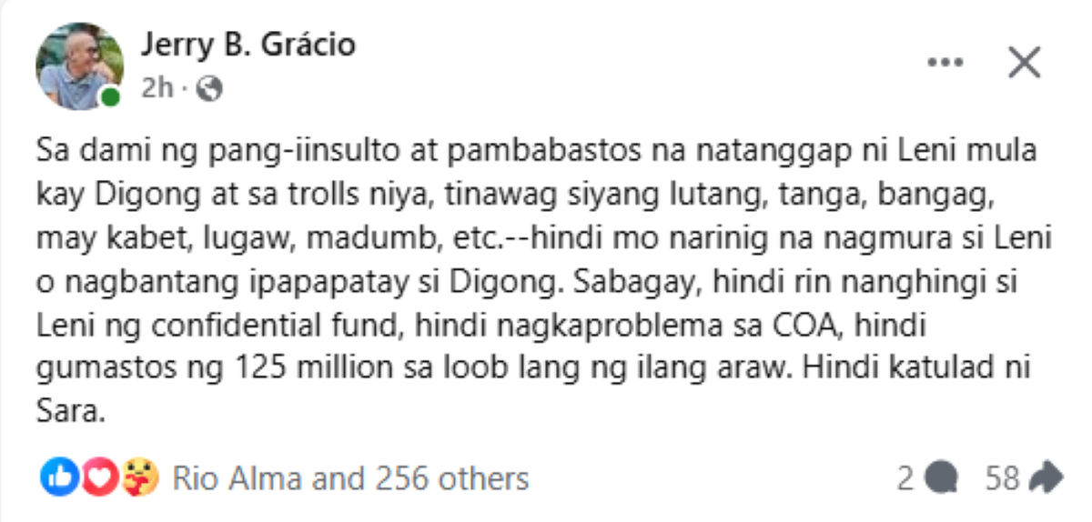 Photo courtesy: Screenshot from Jerry Gracio (FB)